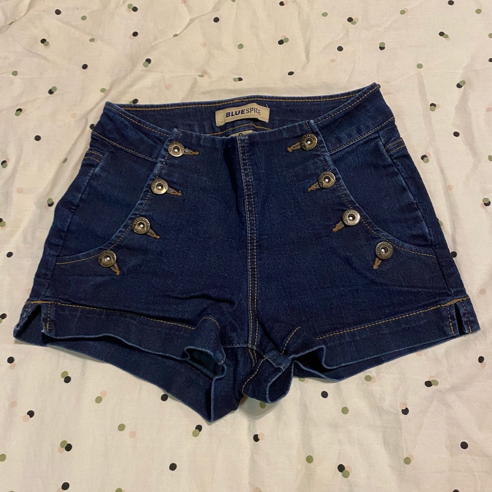 Blue spice button up high waisted shorts